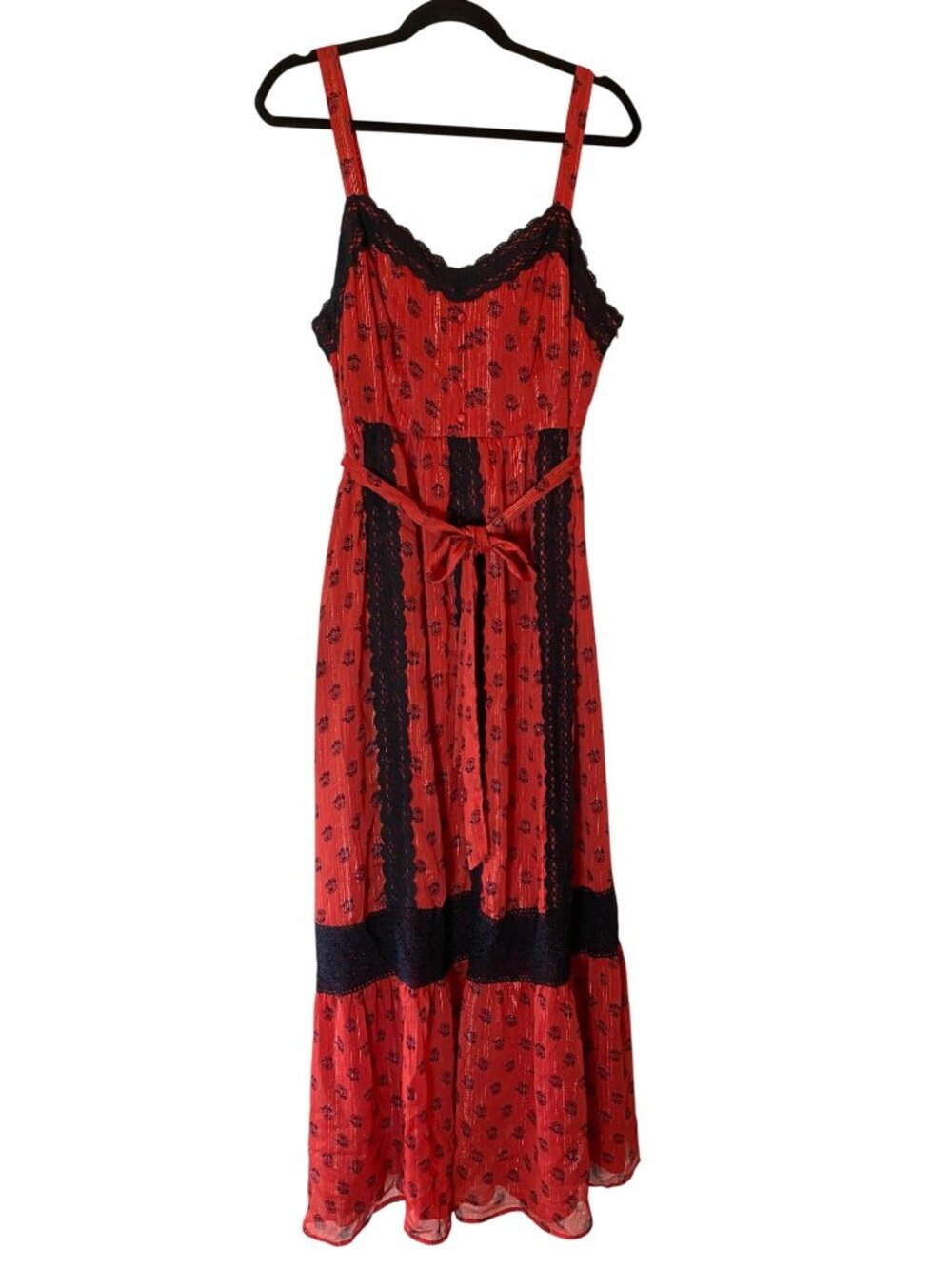 ModCloth Red & Black Lace Floral Maxi Dress Sleeveless Adjustable Straps XL